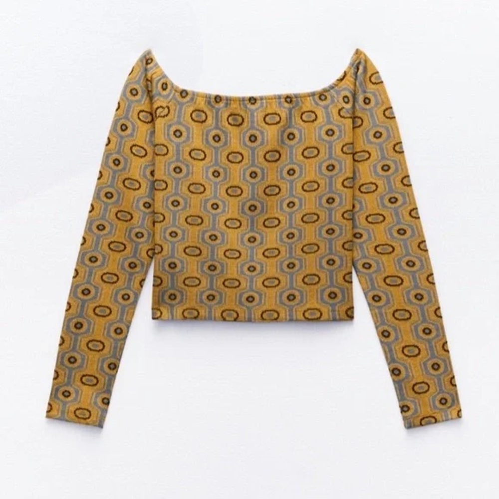 Zara Geometric Patterned Off-Shoulder Top